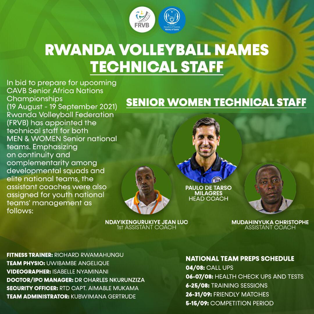 U Rwanda rwahawe kwakira igikombe cya Afurika mu mukino wa Volleyball, Ikipe y’igihugu y’abagabo n’abagore ihabwa Umunya-Brazil Paulo De Tarso Milagres nk’umutoza mukuru