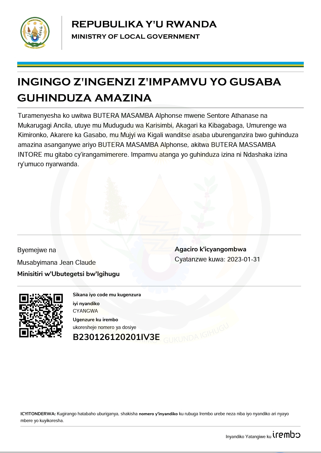 INGINGO Z’INGENZI Z’IMPAMVU YO GUSABA GUHINDUZA AMAZINA