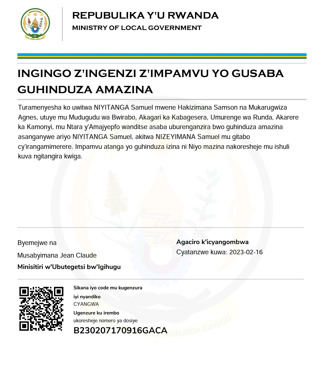 INGINGO Z’INGENZI Z’IMPAMVU YO GUSABA GUHINDUZA AMAZINA