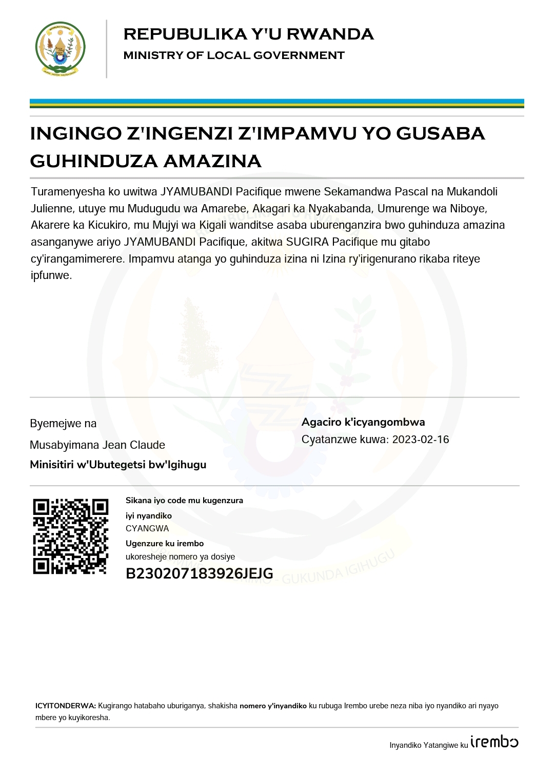 INGINGO Z’INGENZI Z’IGUSABA GUHINDUZA AMAZINA