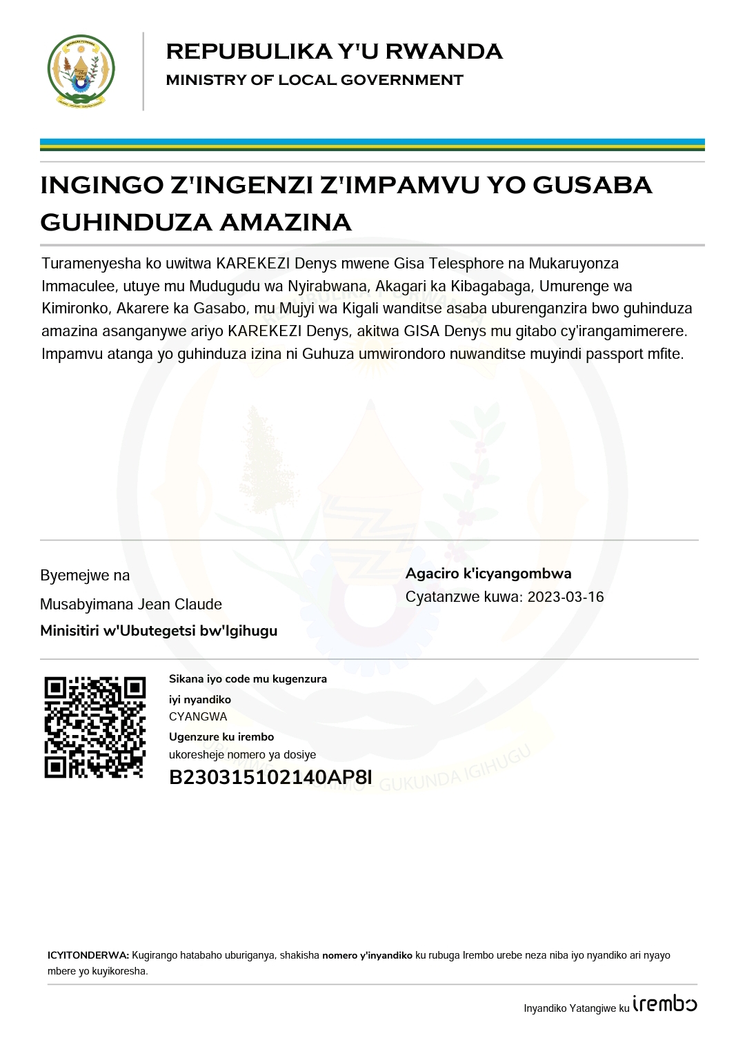 INGINGO Z’INGENZI Z’IMPAMVU YO GUSABA GUHINDUZA AMAZINA