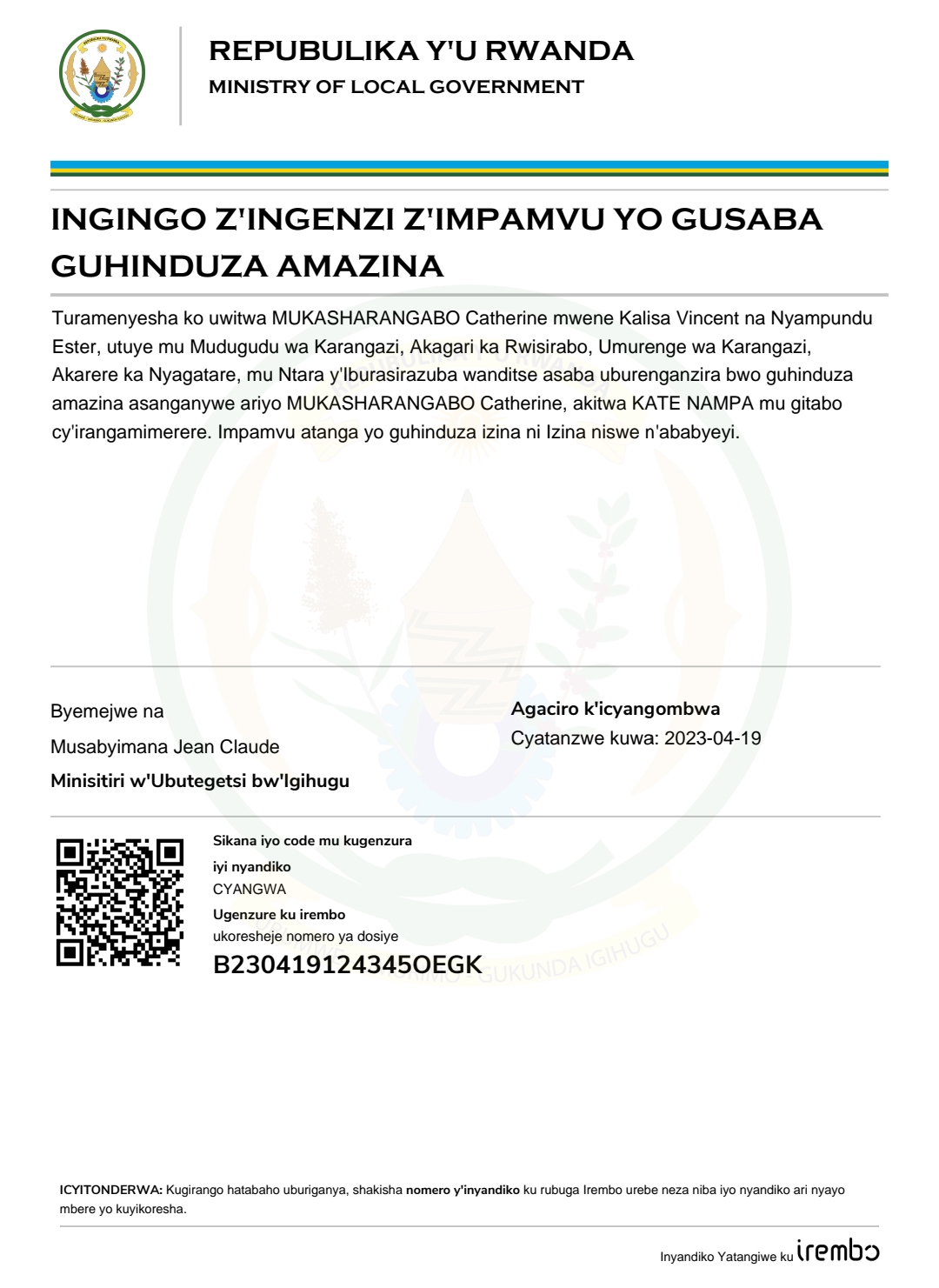 INGINGO Z’INGENZI Z’IMPAMVU YO GUSABA GUHINDUZA AMAZINA