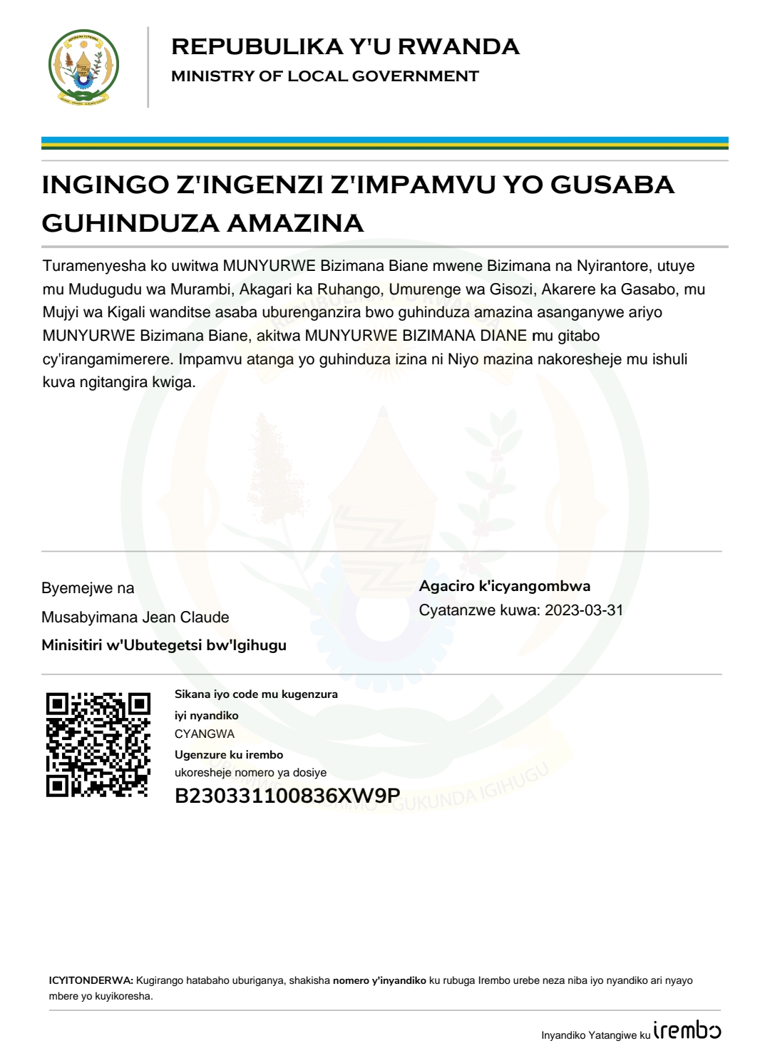 INGINGO Z’INGENZI Z’IMPAMVU YO GUSABA GUHINDUZA AMAZINA