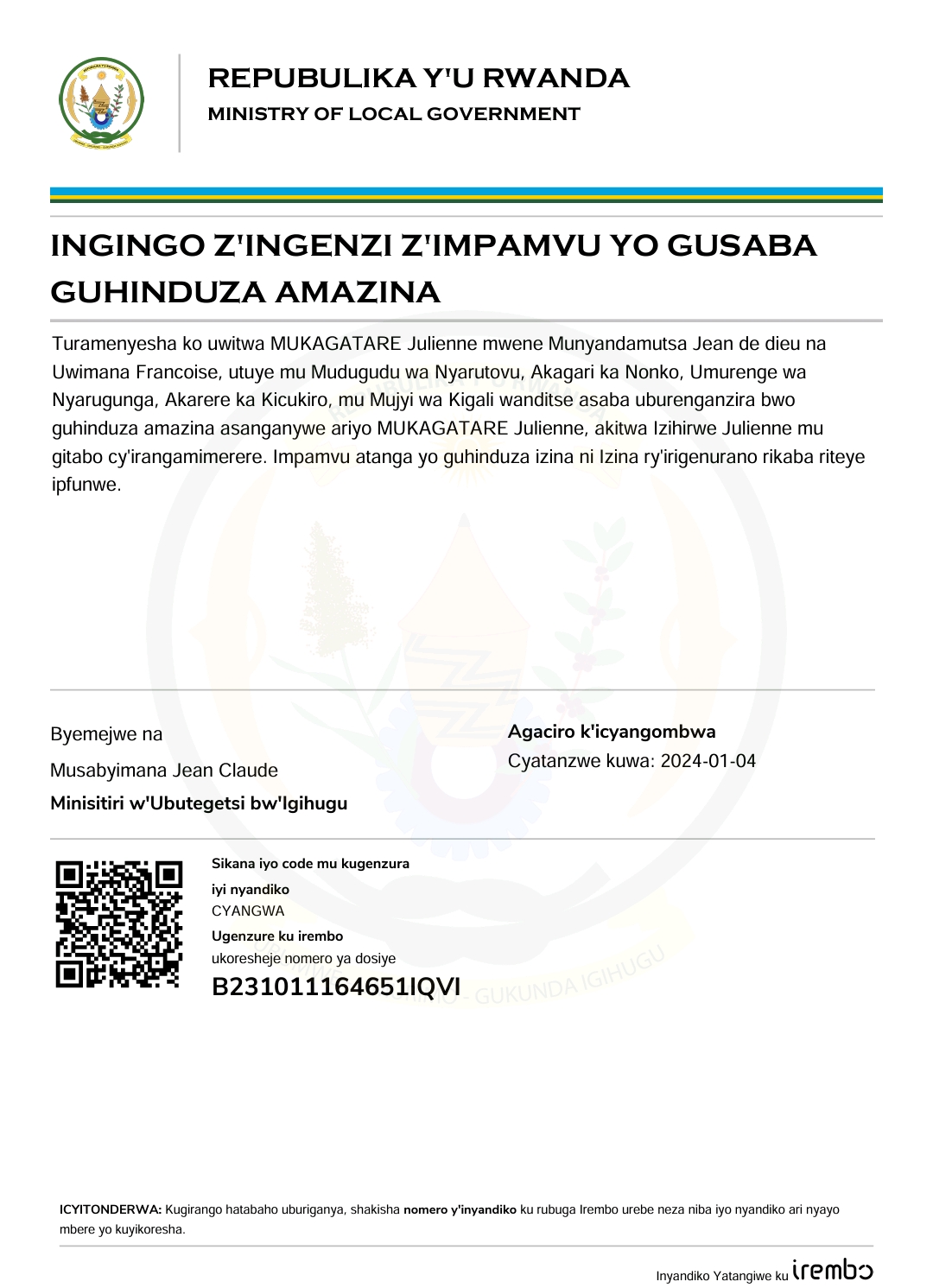 INGINGO Z’INGENZI Z’IMPAMVU YO GUSABA GUHINDUZA AMAZINA