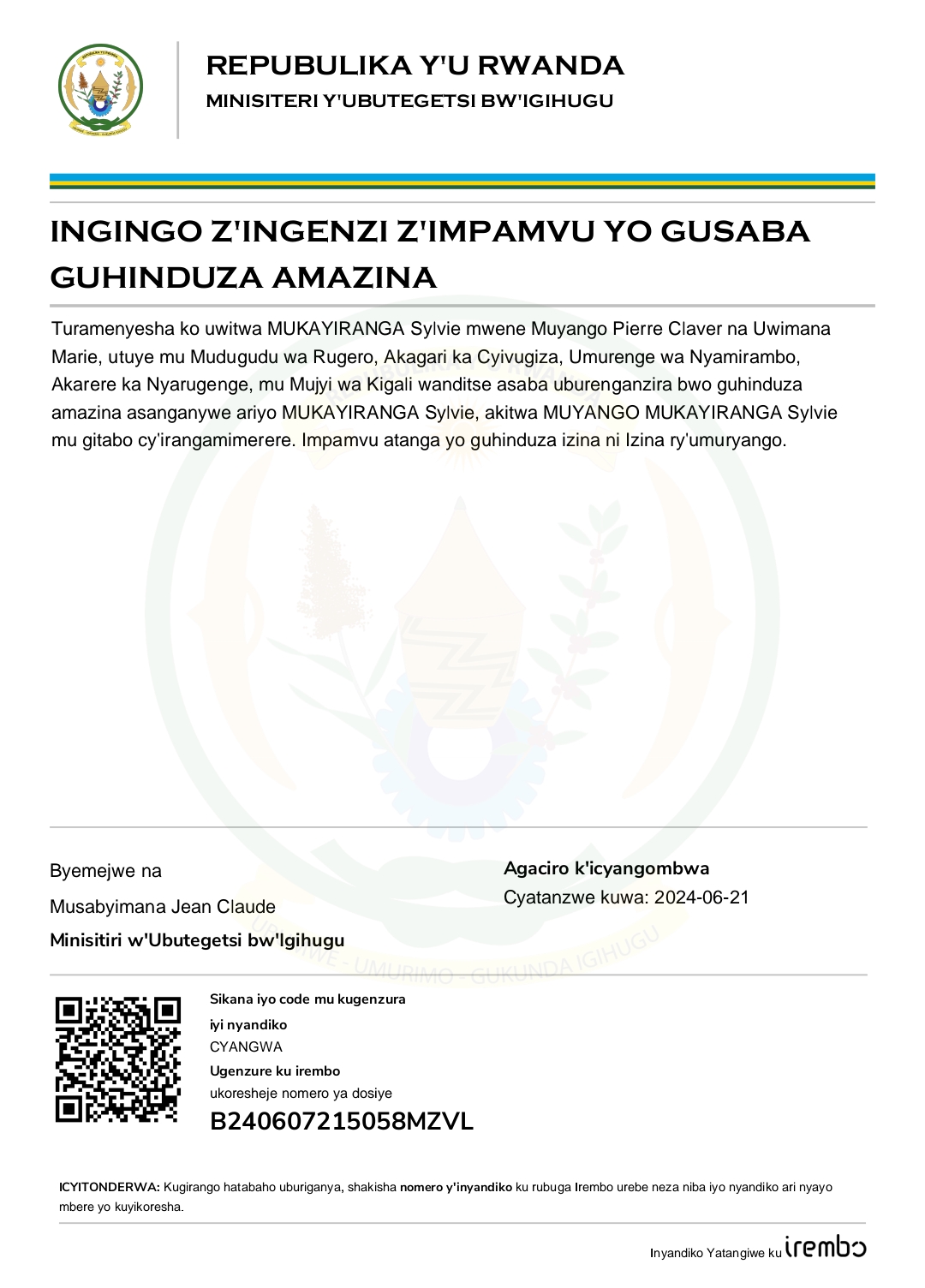 INGINGO Z’INGENZI Z’IMPAMVU YO GUSABA GUHINDUZA AMAZINA