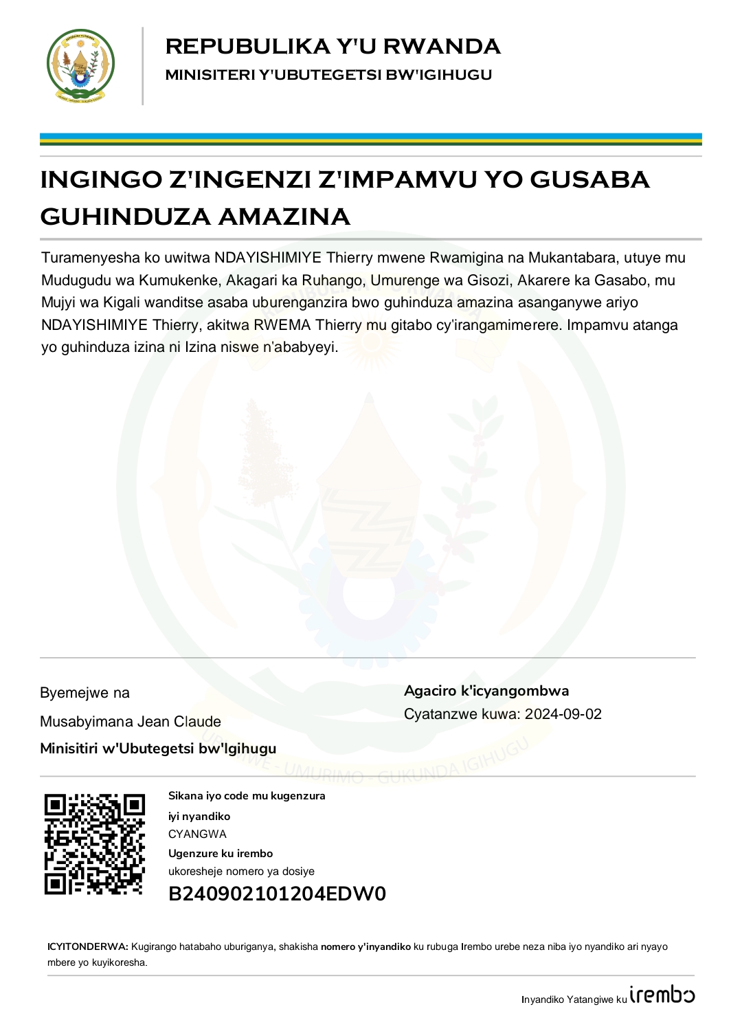 INGINGO Z’INGENZI Z’IMPAMVU YO GUSABA GUHINDUZA AMAZINA