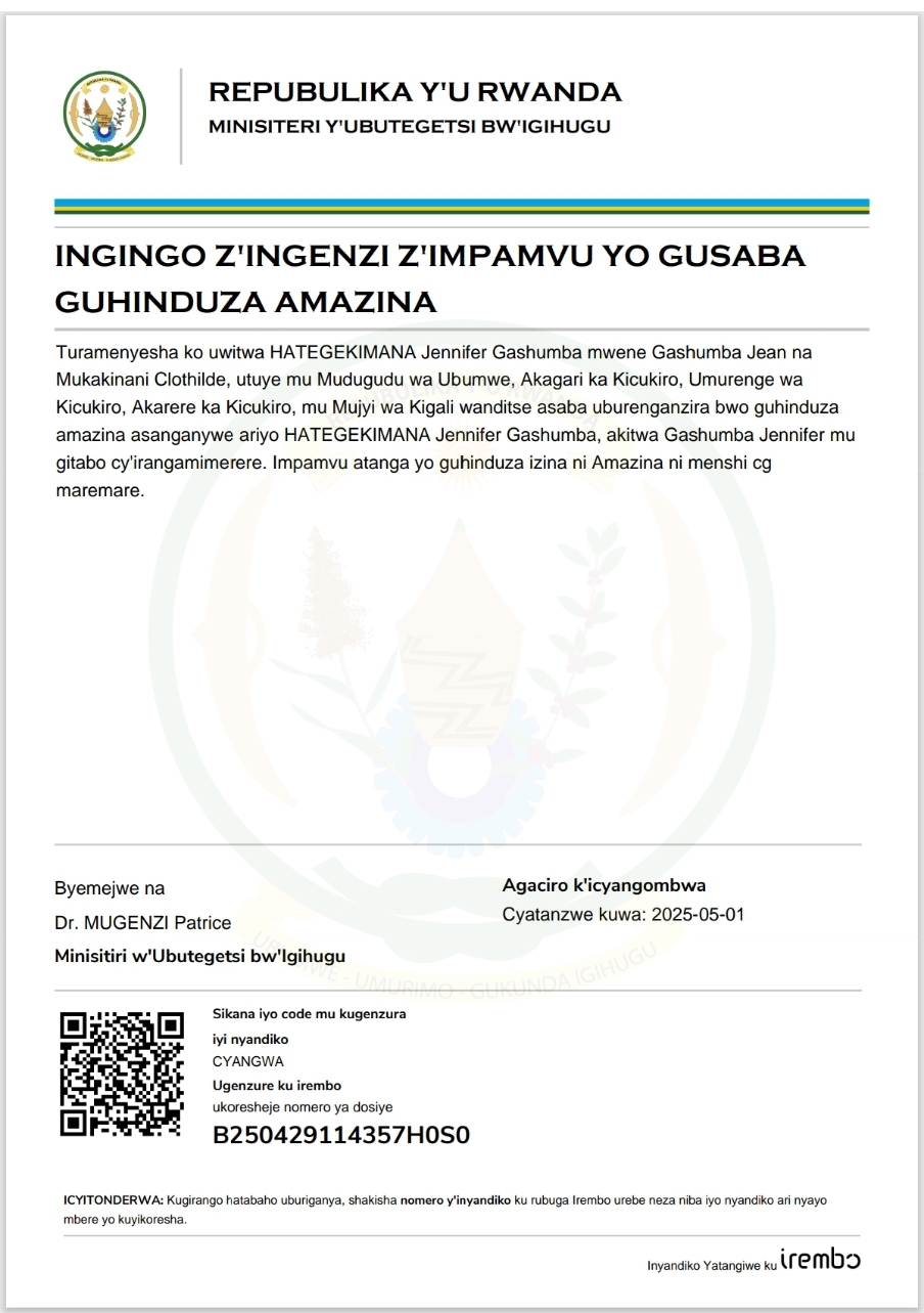 INGINGO Z’INGENZI Z’IMPAMVU YO GUSABA  GUHINDUZA AMAZINA